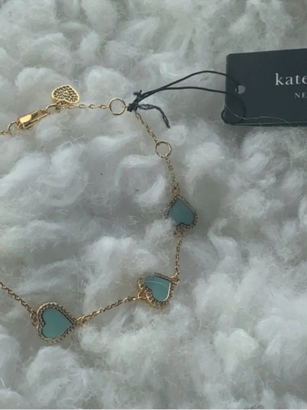 kate spade Gold Heart Bracelet with Mint Enamel hearts! NWT - Picture 6 of 10